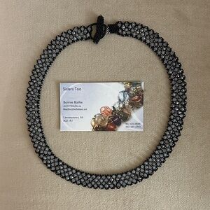 Elegant Reversible Black and Silver Handcrafted Beaded Necklace